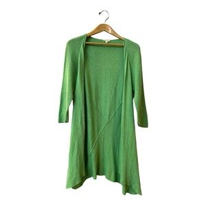 Eileen Fisher cardigan green soft organic cotton waffle weave Sz L long line GUC